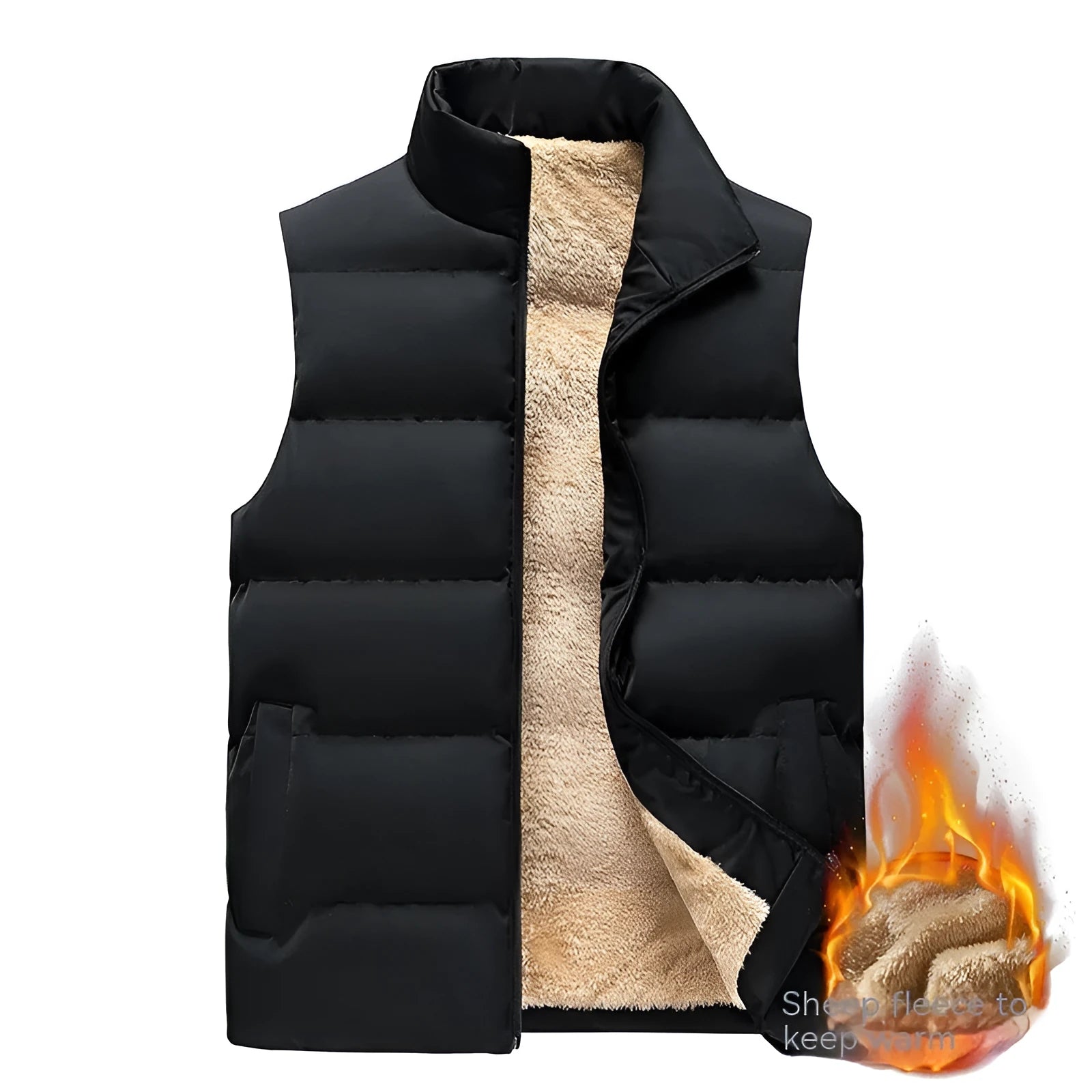 Lambswool men's down cotton vest clip outer wear in solid colour, unhooded, slim fit, polyester fibre