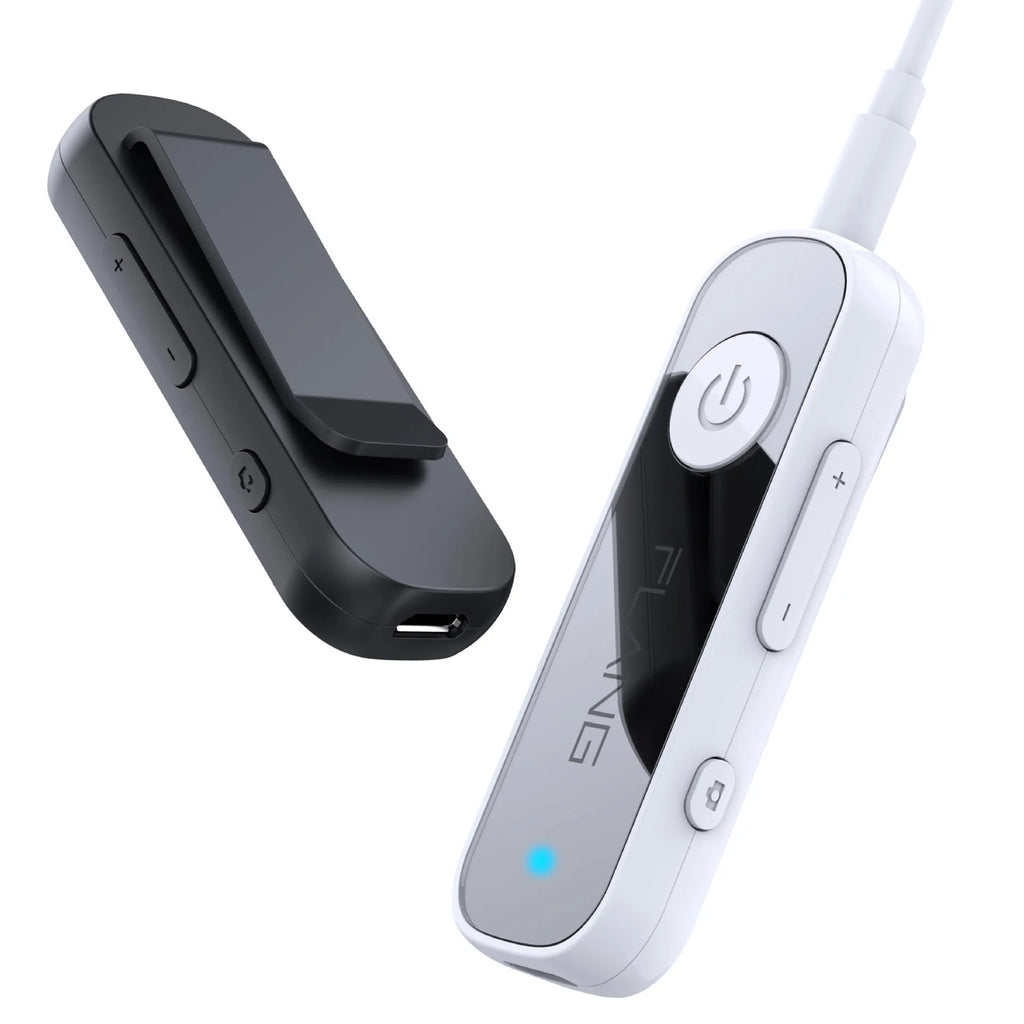 Bluetooth 5.0 audio receiver with 3.5mm aux plug, ABS casing in black, compact 68x25x9.5mm size