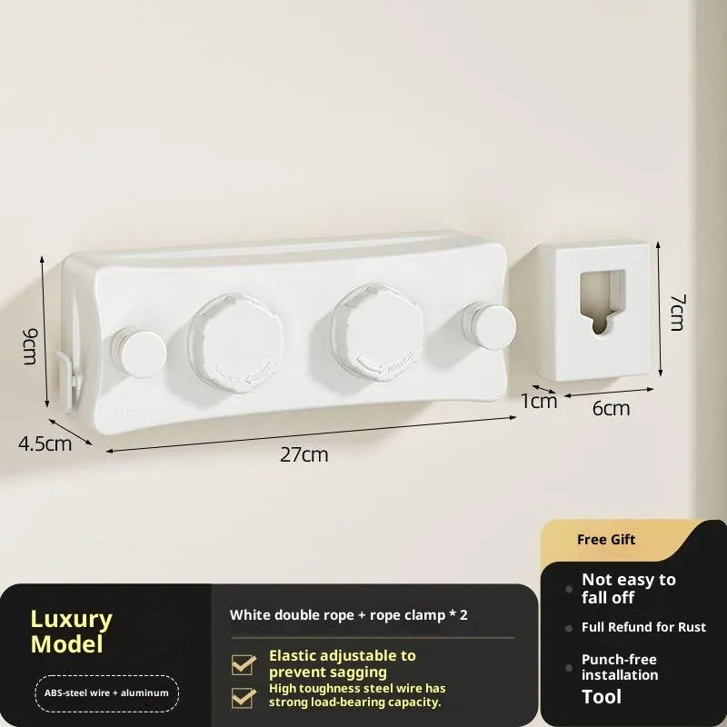 Invisible clothesline 5.1m retractable double line in aluminium alloy housing, white finish