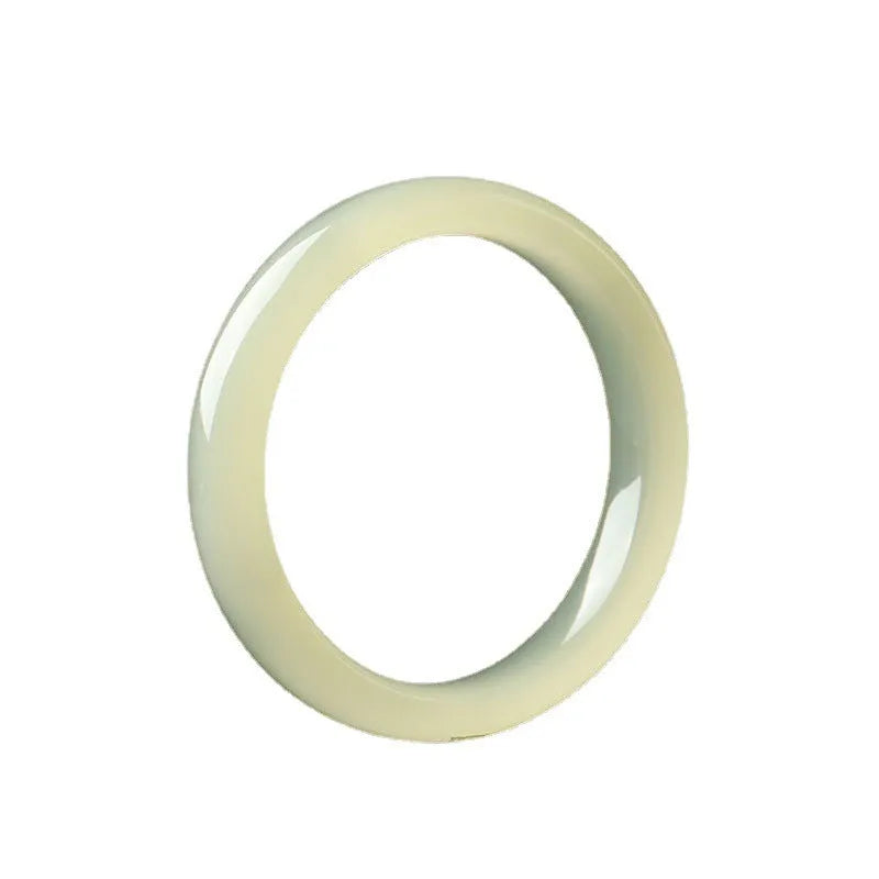 Round bar jade bracelet showing natural stone patterning with size measurement guide
