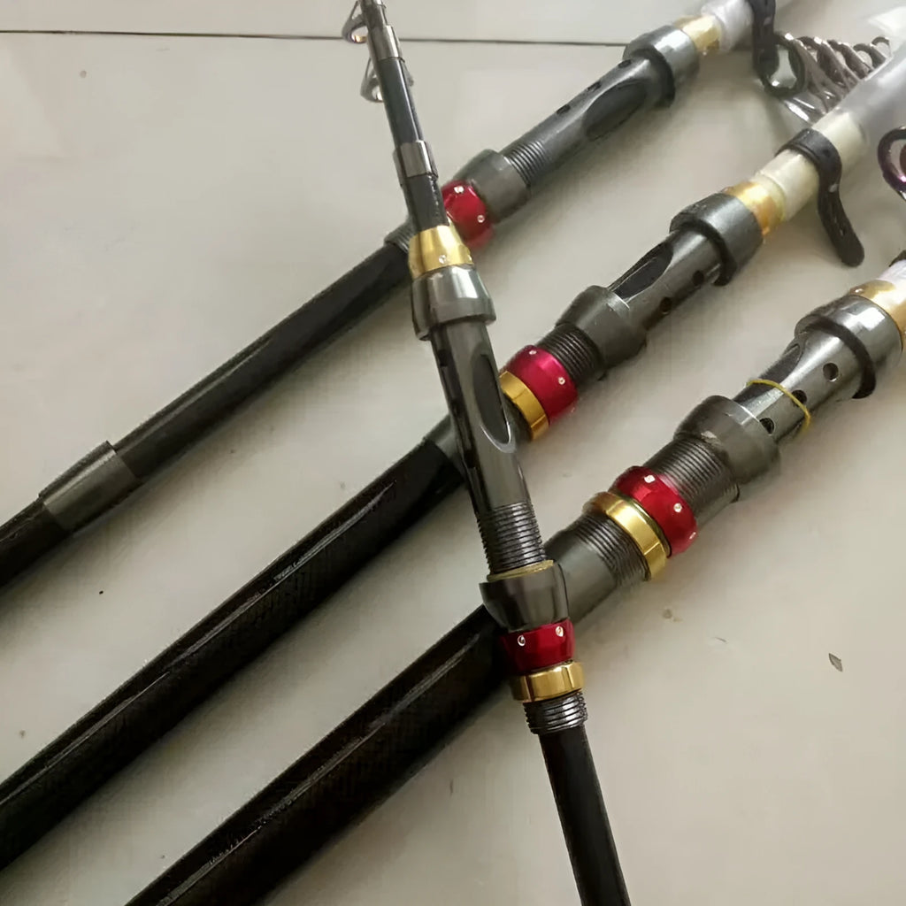 Carbon fibre telescopic spinning fishing rod for sea fishing with metal handle