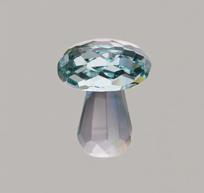Modern geometric white crystal mushroom decoration in transparent, green, red, or yellow, 40mm wide.