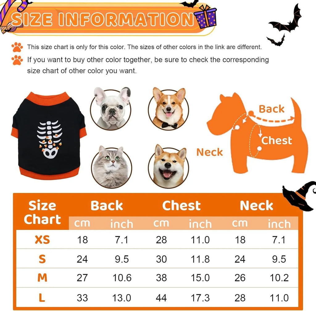 Halloween skeleton costume sweatshirt for small dogs and kittens in lightweight cotton