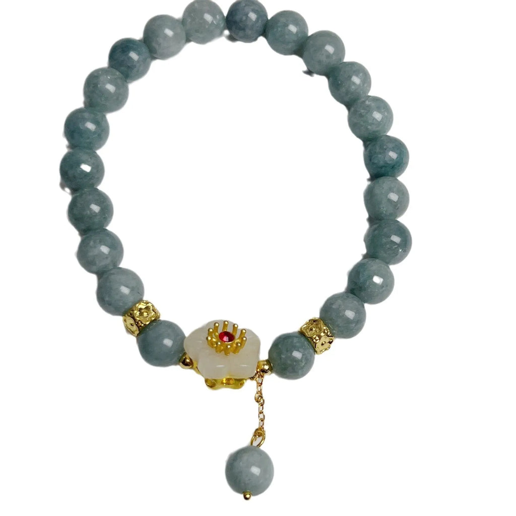 Women's adjustable jade bracelet with retro style and tightening rope