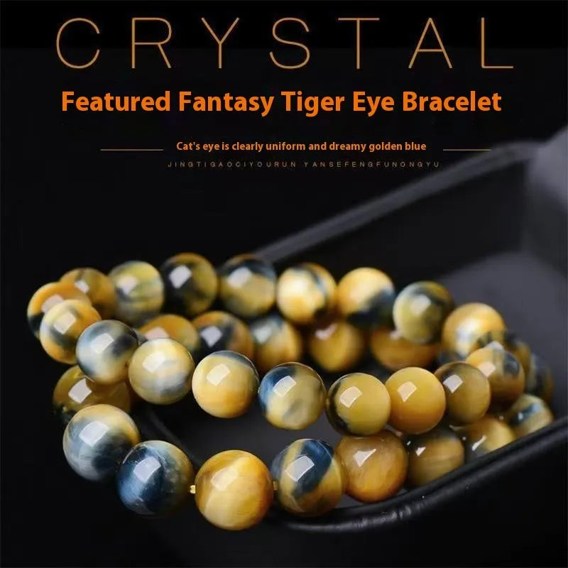 Handmade fantasy tiger eye agate bracelet with geometric round beads in natural stone patterns