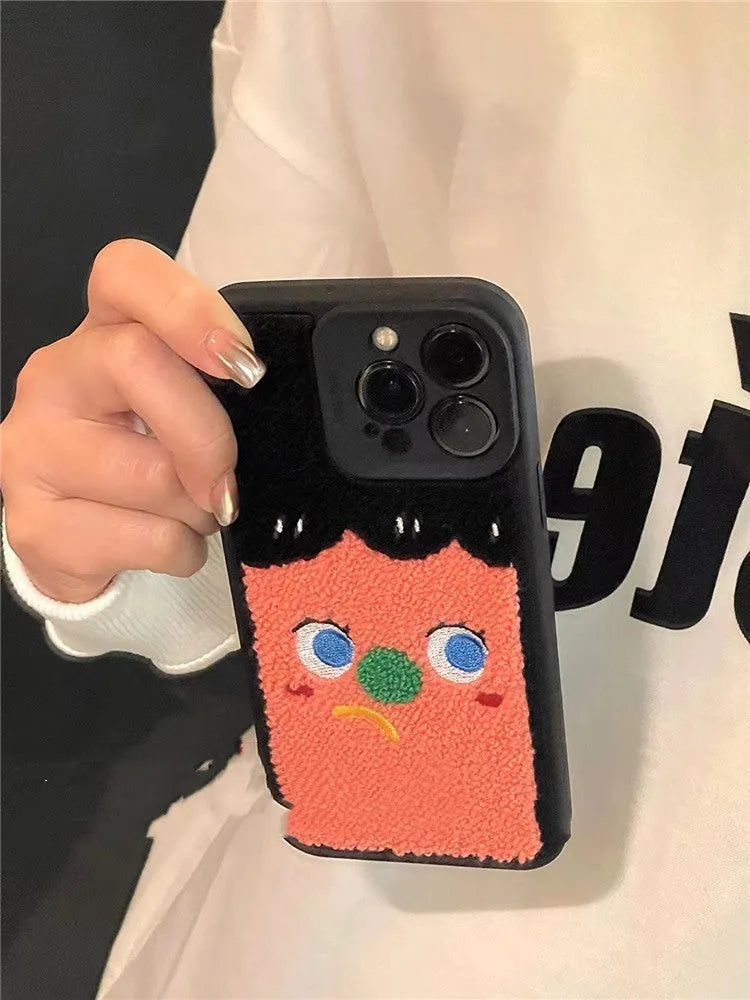 Towel embroidered couple silicone phone case in blue for iPhone 14 with fall protection