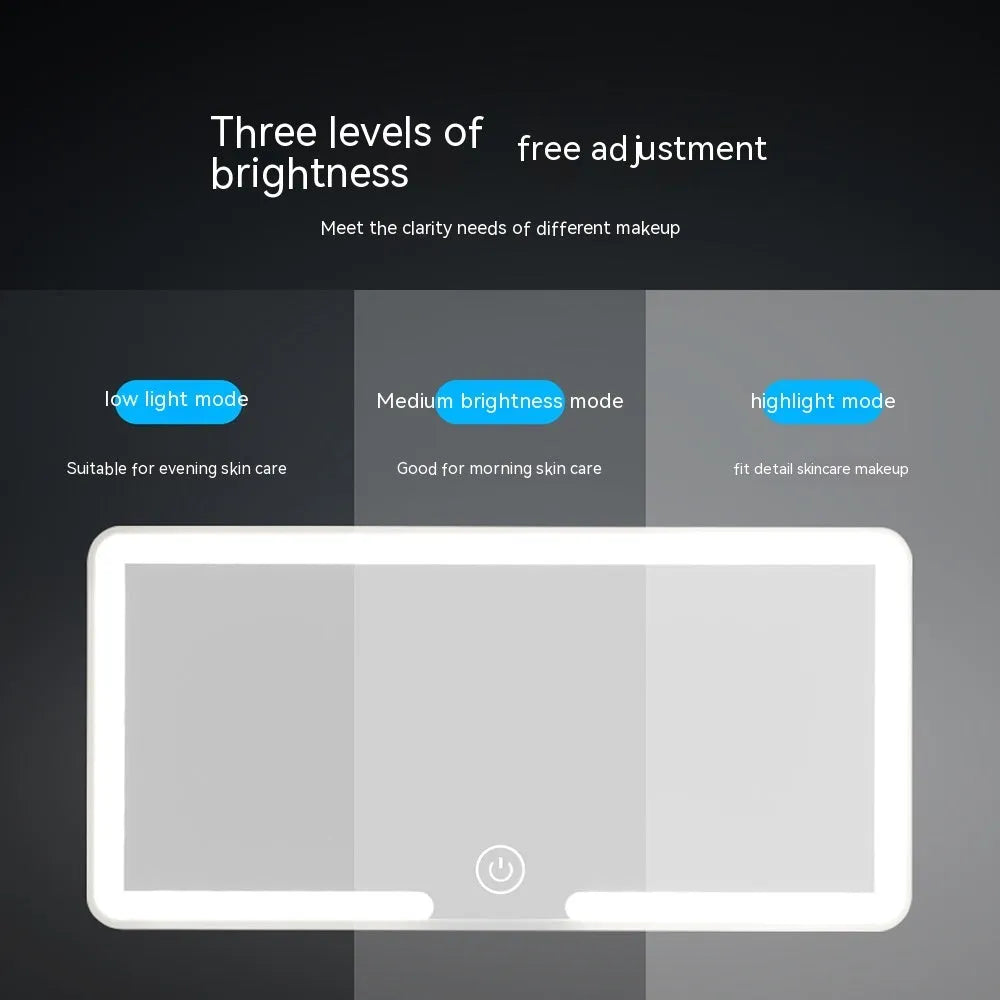 Compact rectangular LED makeup mirror designed for car sun visor mounting.