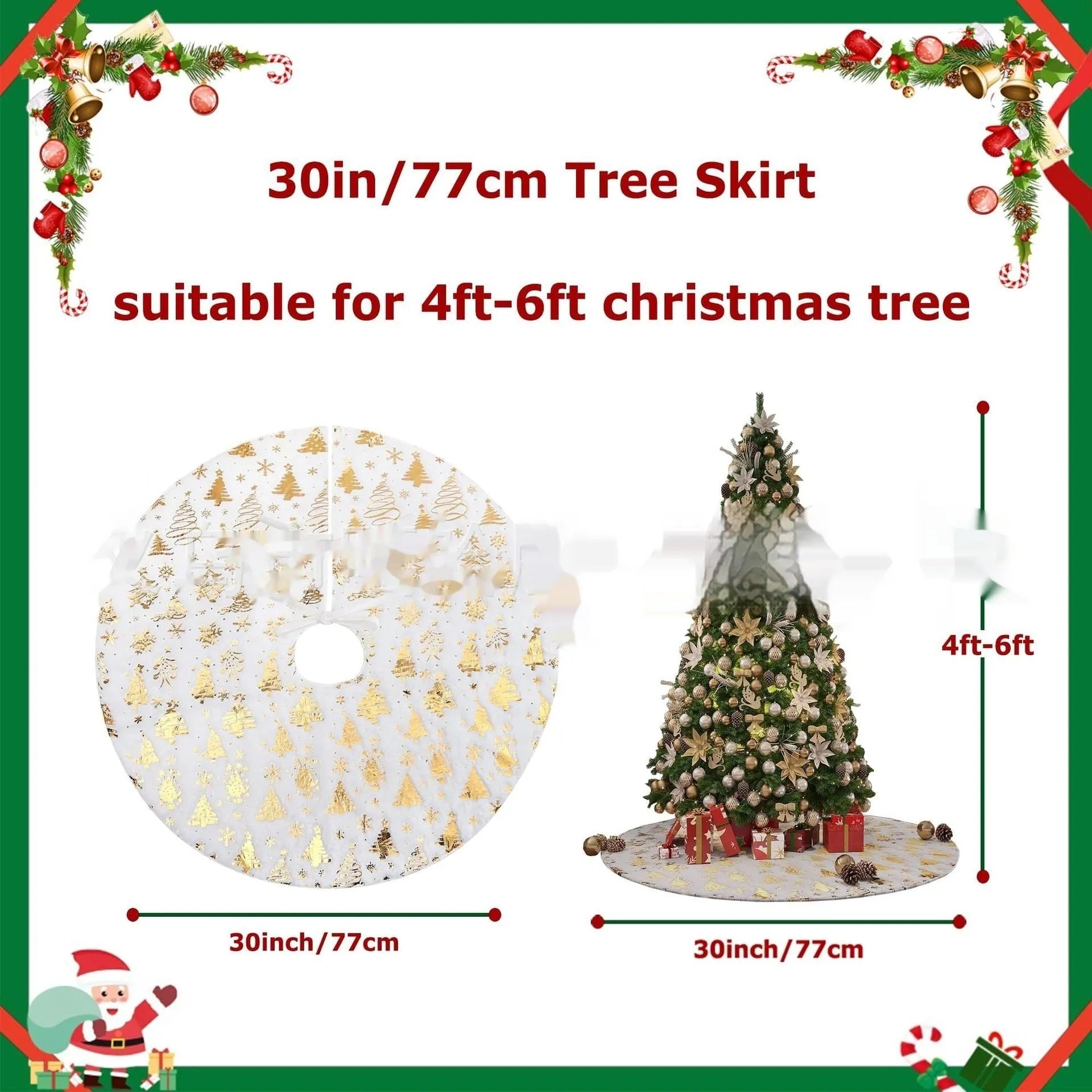 Plush festive mat with Christmas tree design under a decorated tree