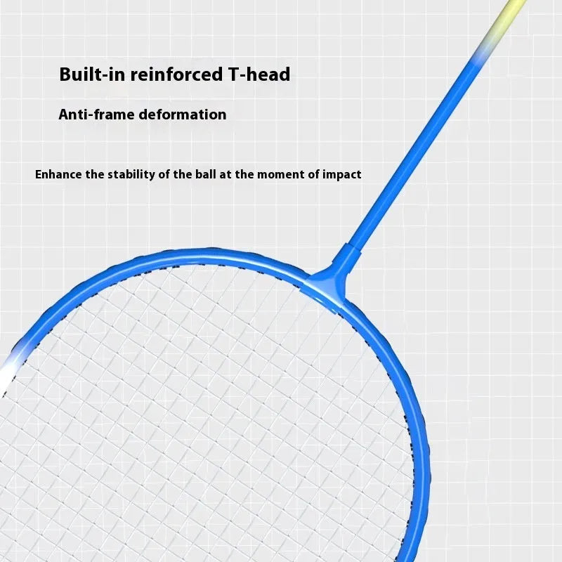 A pair of blue and red ultra-light alloy badminton rackets for casual play.