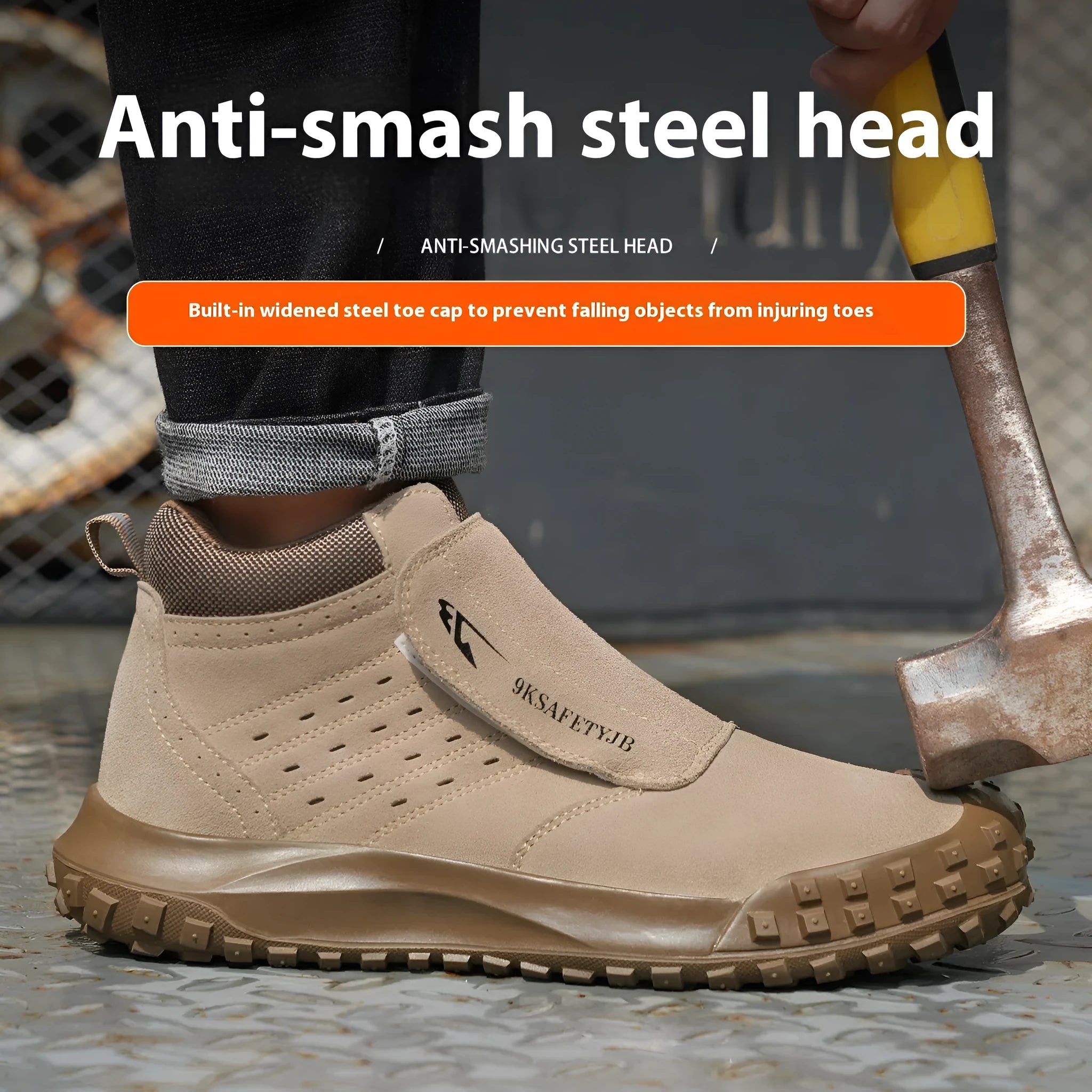 Steel toe cap welder protection shoes in sand colour with lace-up front and rubber sole.