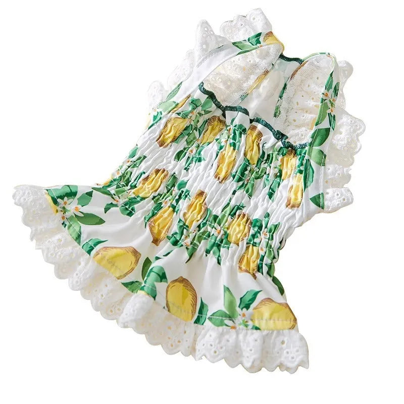 Rock yellow lemon thin breathable polyester strap skirt for small dogs princess style