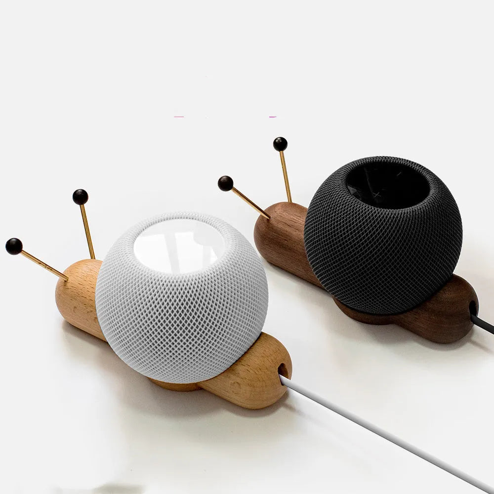 Khaki brown non-slip desktop bracket for Apple HomePod smart speaker with cable management