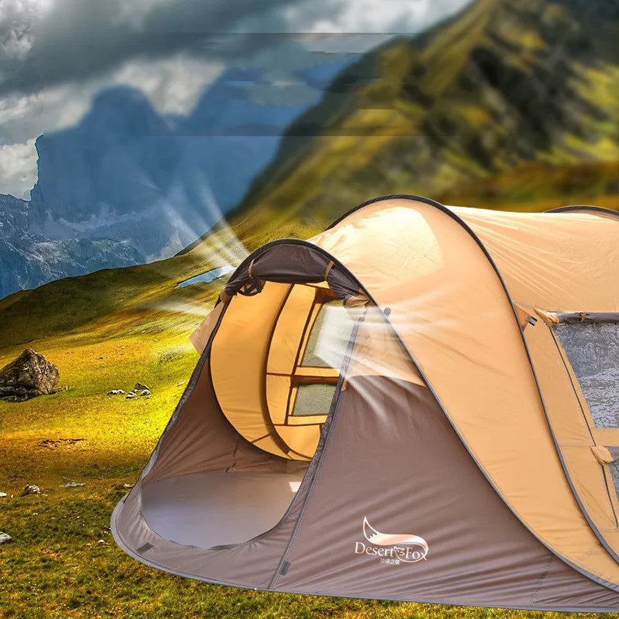 Automatic 3-4 person rainproof camping tent, 200x280x120cm, in khaki coffee or grass green