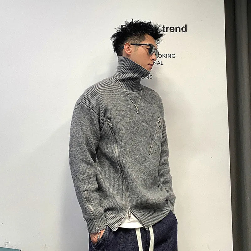High end inner layered bottom top with turnable high collar and raglan sleeves in black, grey, white
