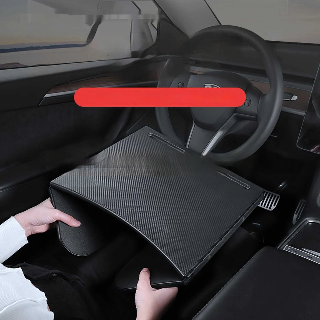 Carbon fibre pattern folding table board for Tesla Model 3 and Model Y, 42.5 by 41 cm, folded into three sections
