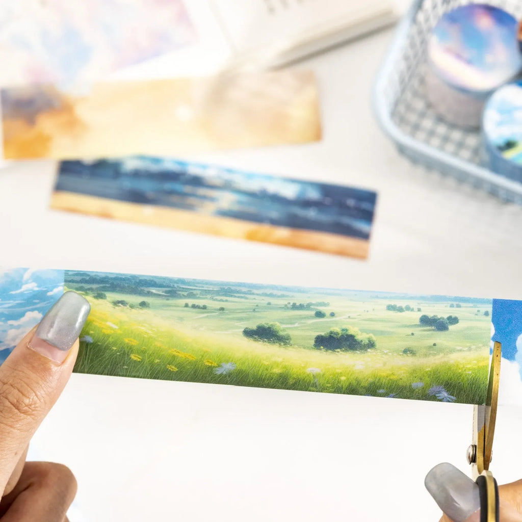 Japanese paper sky theme washi tape showing six colour variations including twilight and moonlight sky patterns