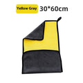 Yellow and grey thickened microfibre car wash towel measuring 30x60cm for vehicle drying