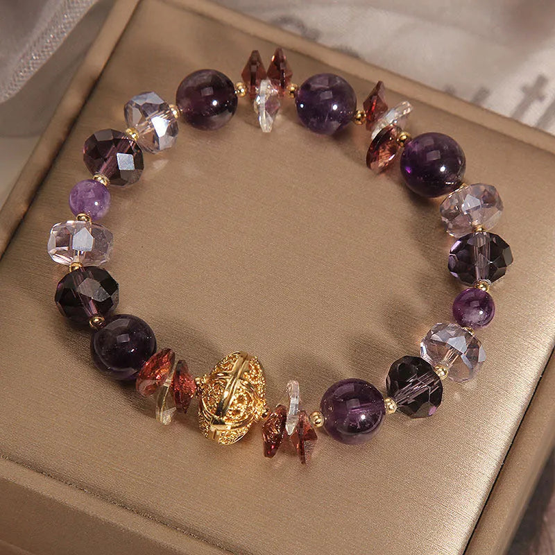 Purple crystal pumpkin beads bracelet for women with rhinestone accents
