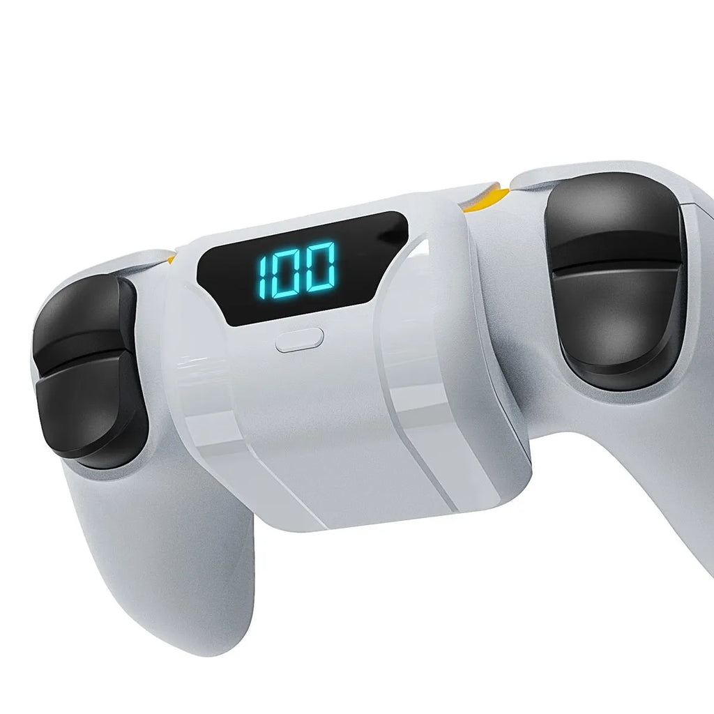 White 1500mAh PS5 controller battery with LED display and outer hanging bag, 8.0 x 4.8 x 2.6cm