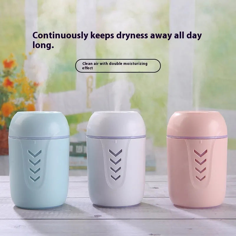 Round white portable air purifier and aromatherapy diffuser unit with USB cable for car or desk use.