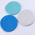 Three round cotton cord coasters in modern simplicity style with 18cm diameter measurement