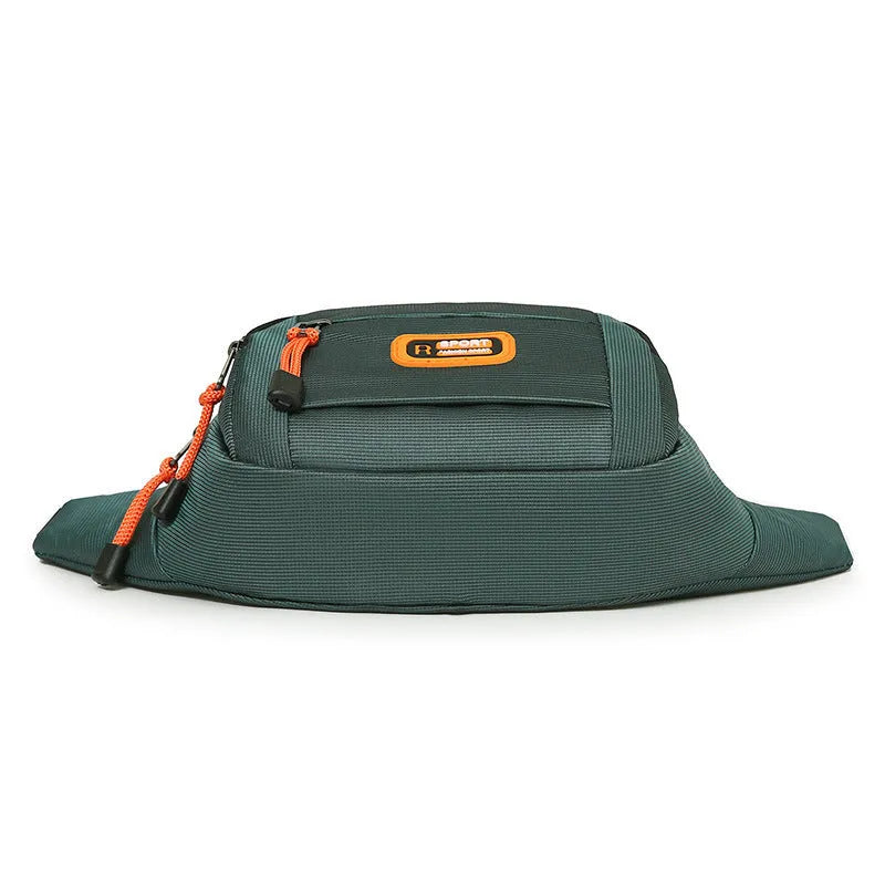 Large capacity slanted chest bag in black, made from water-resistant nylon, worn across the chest.