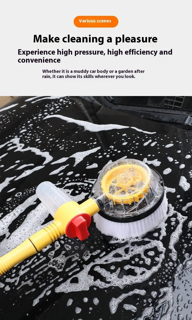 Yellow car wash mop cleaning tool with chenille brush head and water pipe connection