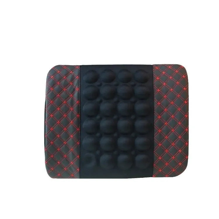 Car electric massage lumbar support pillow with PU leather and latex filler in Black Ribbon Red line