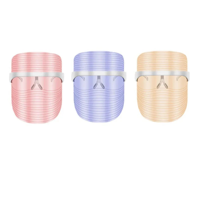 LED three-color transparent beauty mask for home photon facial skin rejuvenation and whitening device