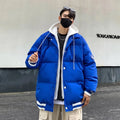 White duck down thickened warm couple coat in black, blue, and white, polyester main fabric, sizes M to 3XL