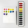 Portable paint box with twelve natural pigment colours arranged in a fashionable palette
