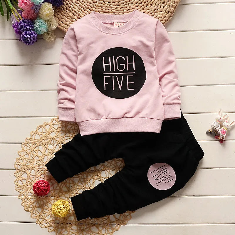 Baby girl two-piece pants suit in pink 100% polyester for 80-110cm children