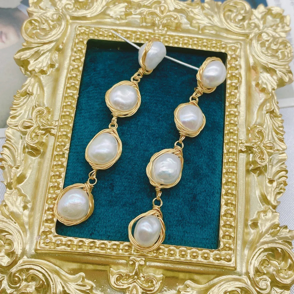 Natural real pearl drop earrings with handmade tassel in white colour for women simple design
