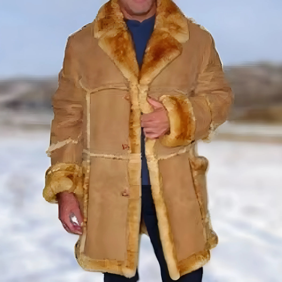 Yellow plush-lined coat for men, slim fit, long sleeves, sizes S to 5XL