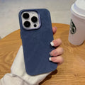 Magnetic velvet flannel hard phone case for iPhone in silver grey colour showing magnetic ring.