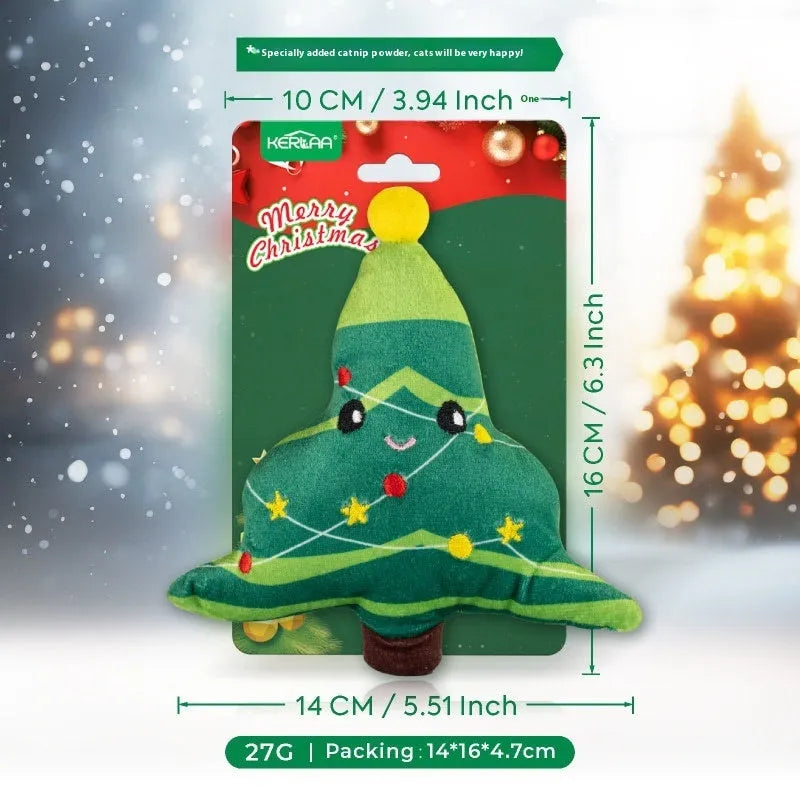 Christmas cat plush toy with catnip in festive designs including Santa Claus, Christmas Elk, Christmas Tree and Smiling Face Egg