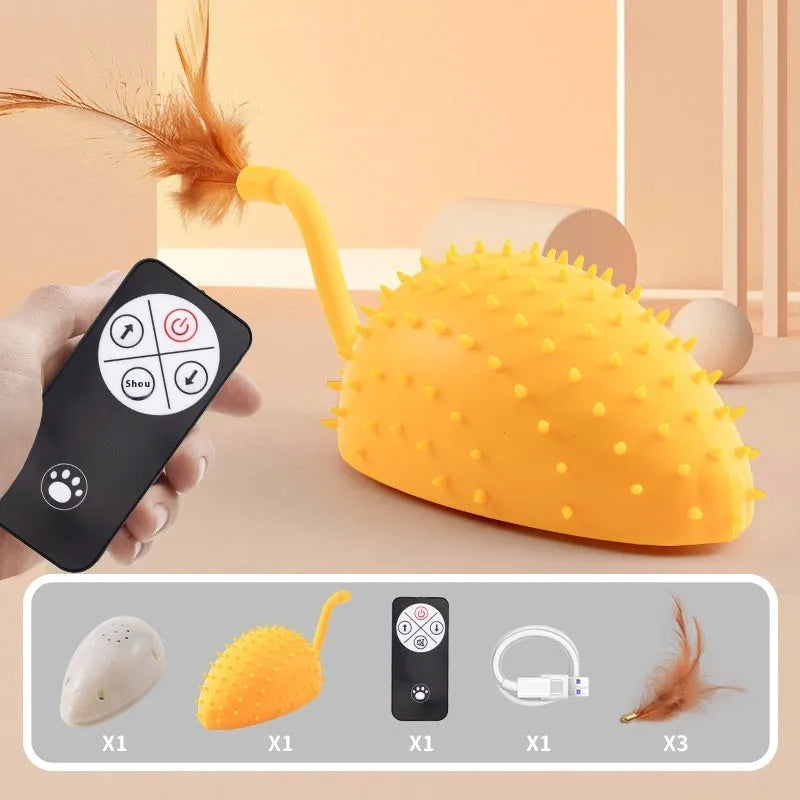 Remote control smart charging silicone mouse cat toy with USB cable and remote, cyan colour