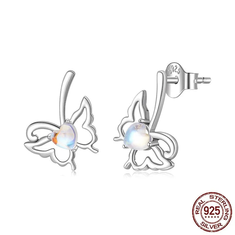Moonstone butterfly stud earrings in 925 sterling silver, SCE1910 colour, supplied as a pair