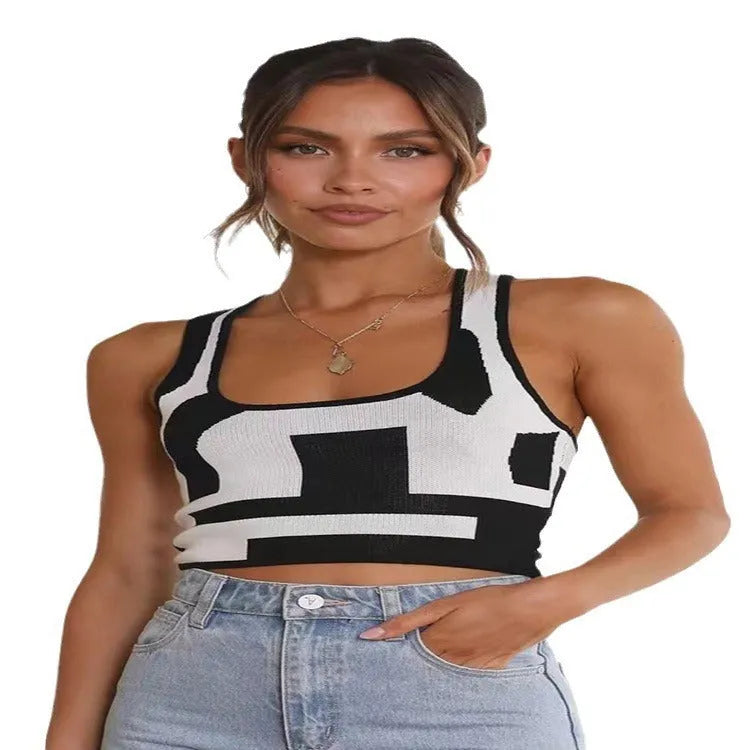 Women's U-collar camisole vest in slim-fit polyester fabric shown in multiple colours
