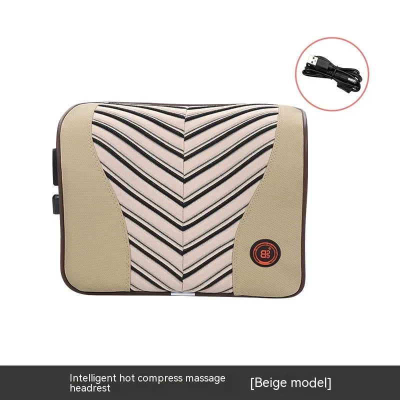 Car electric massage heating headrest and lumbar support cushion in black and orange colour