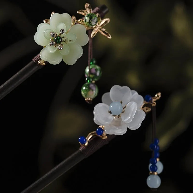 Blackwood headdress plate hair clasp with floral shape, New Chinese style, multiple colour options