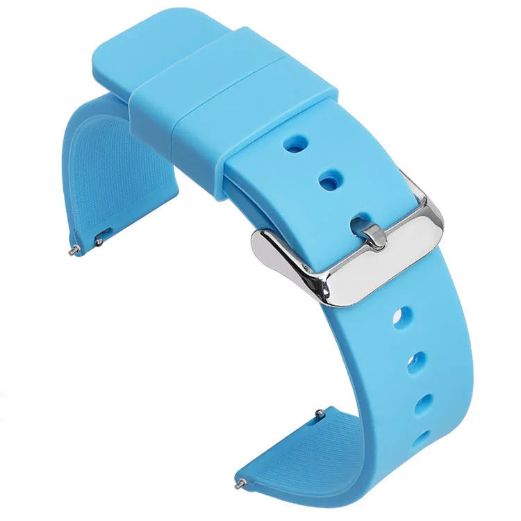 Multicolor silicone waterproof smart watch band with switch ear clip – black silver buckle, 18-24mm sizes