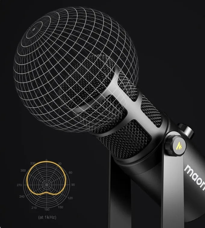 XLR USB dual mode moving coil microphone with stand, Cannon cable, USB cable, headset and dust cap for live broadcasting
