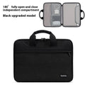 Black Oxford cloth laptop bag with a soft carry handle for business travel.