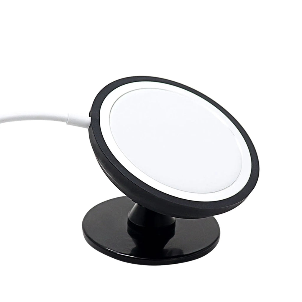 Black plastic magnetic car phone holder with snap-in mount for air vent or dashboard installation