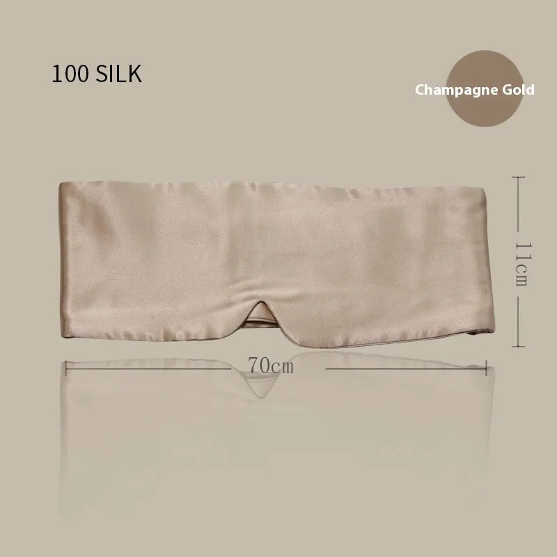 Mulberry silk sleep eye mask shown in various colours including black, champagne gold, and navy blue