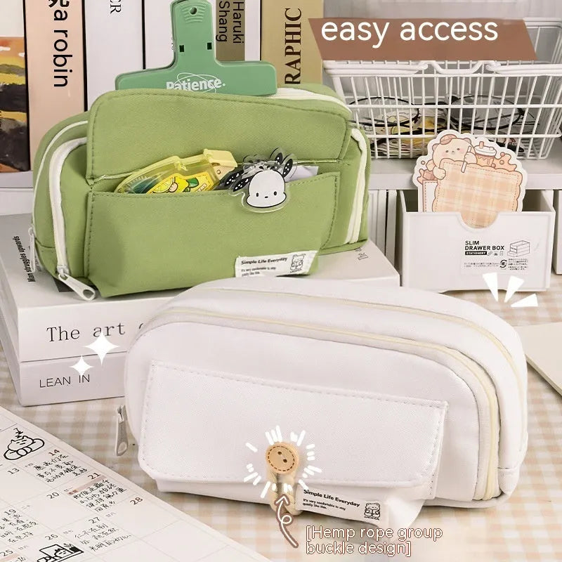 Canvas pencil case in Korean style with large capacity for approximately 80 pens