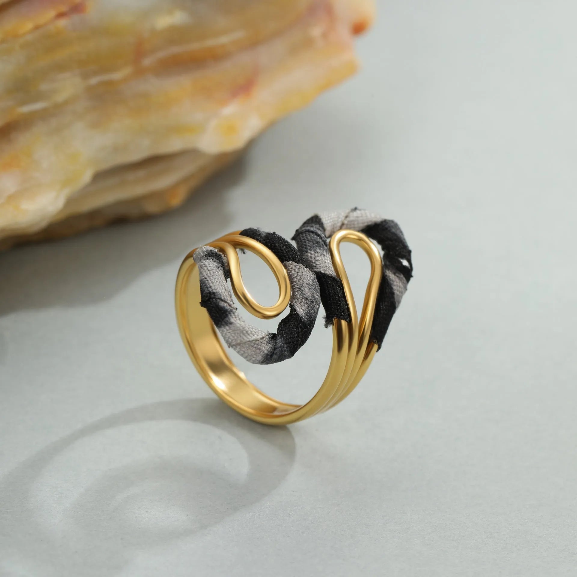 Leopard Series stainless steel open mouth ring with heart, star, and geometric shapes in adjustable free size