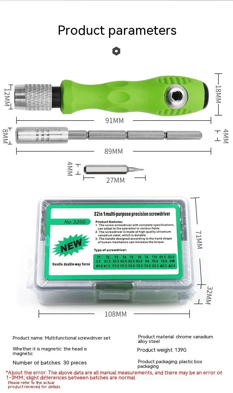 32-in-1 precision screwdriver combination tool for mobile phone and digital device repair