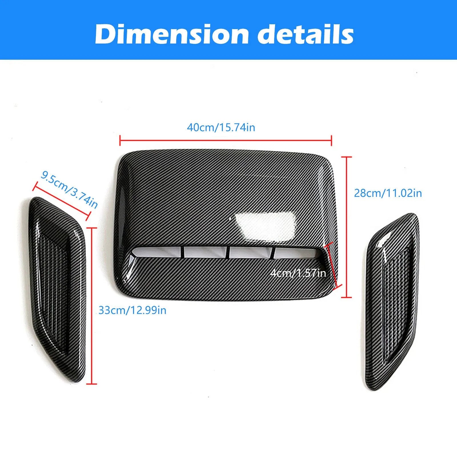ABS car airscoop shroud set showing engine cover and side vent pieces in black finish